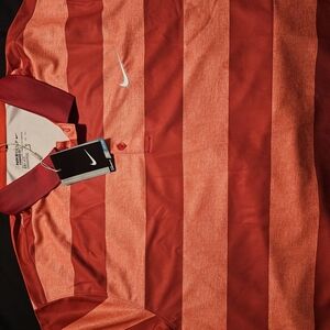 Nike Red and Orange Striped Polo Shirt